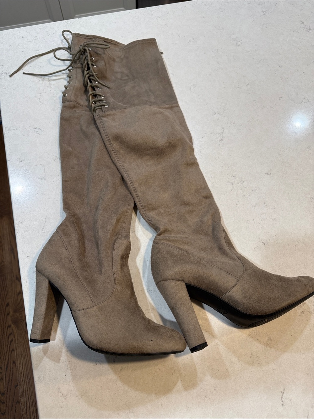 Steve Madden "Gorgeous" Taupe Suede Over-The-Knee Boots - Size 10